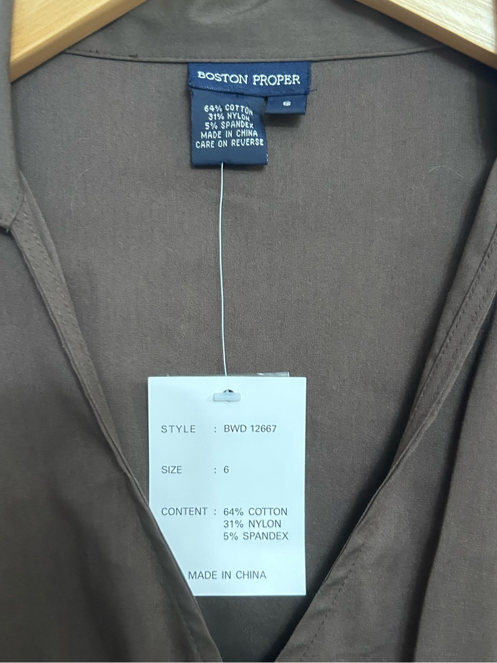 🤎MAKE OFFER🤎 NWT Boston Proper Dark Brown Midi Wrap Shirt Cotton Dress Sz 6 - Picture 5 of 6